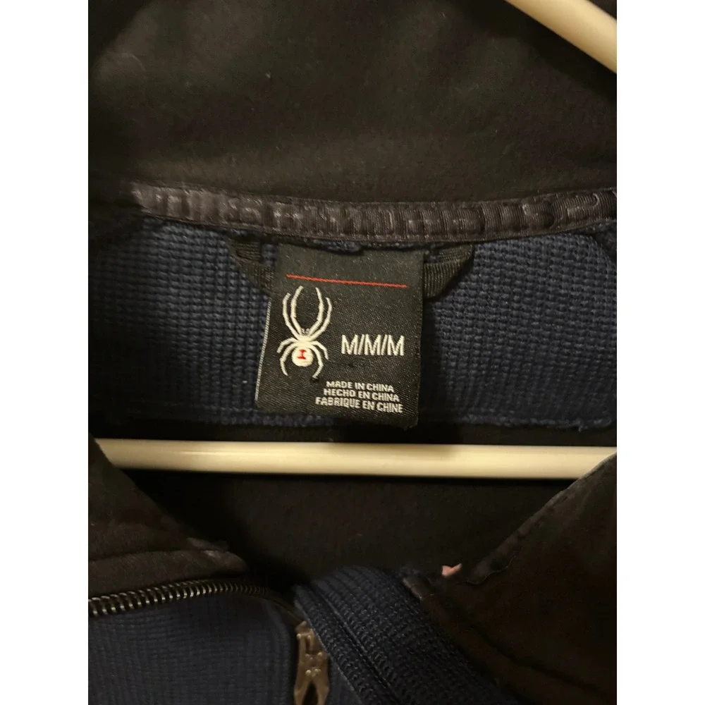 Spyder Mens Navy Blue Quarter Zip Pullover Jersey Mikes Logo Waffle Knit Medium